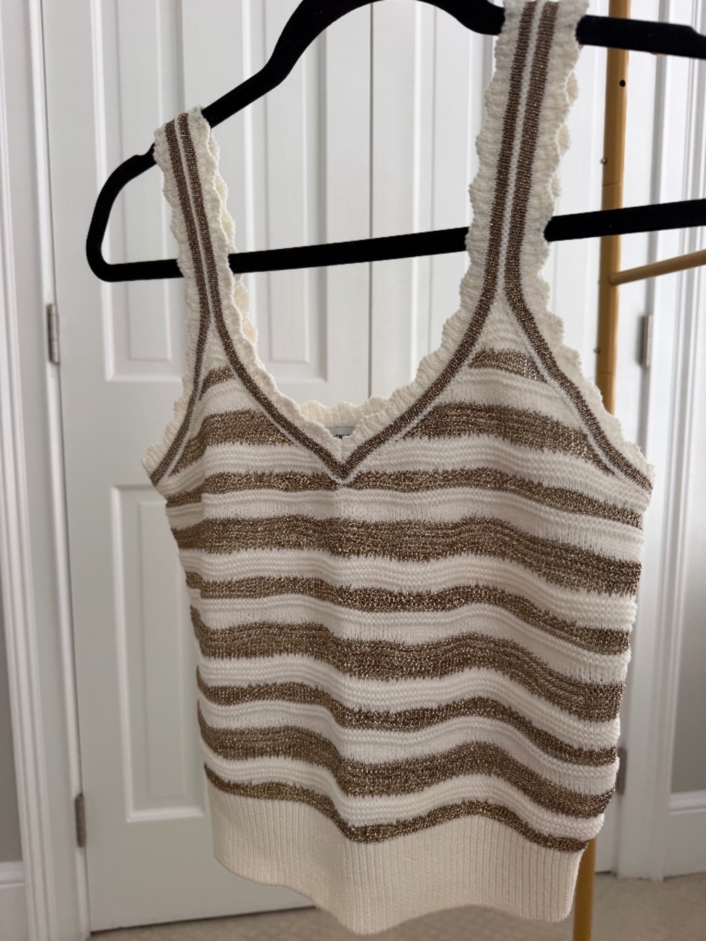 Veronica Beard Cream Gold Beaded Stripe Knit Tank Top XS